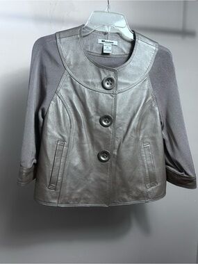 Nygard Collection Petites Silver Leather Knit Jacket S 6-8